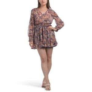ZARA Boho Long Sleeve Mini Dress In Paisly Print, M, NWT